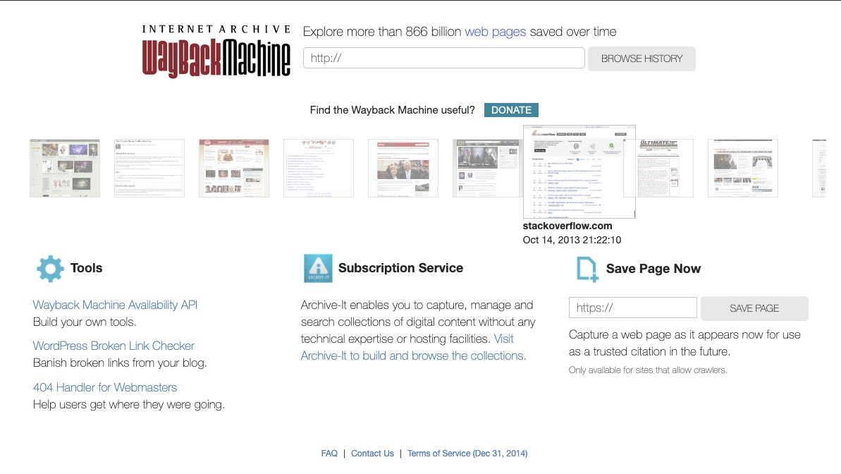 Wayback machine homepage